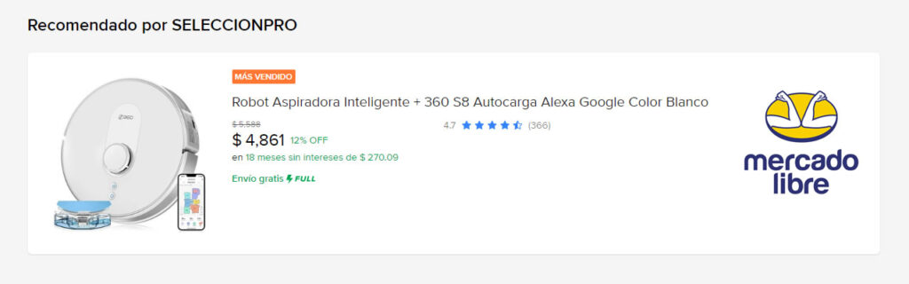 Robot Aspiradora 360 S8, Recomendada por SeleccionPro